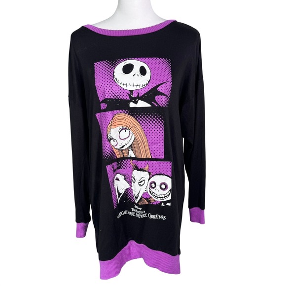 DISNEY Girls Large 12-14 The Nightmare Before Christmas Sleep Shirt Black Purple - Picture 2 of 9